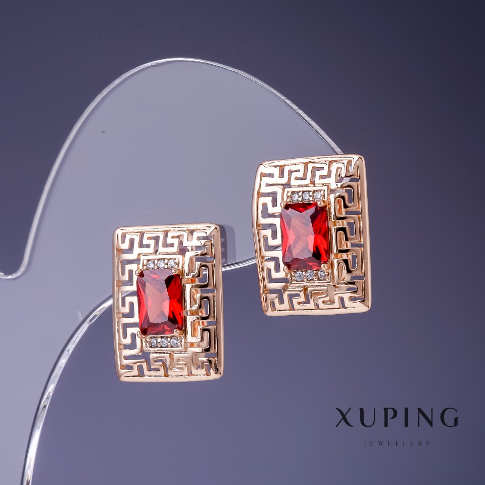 

Серьги Xuping камень цвет красный Рубин 17х13мм позолота 18К, ida25507
