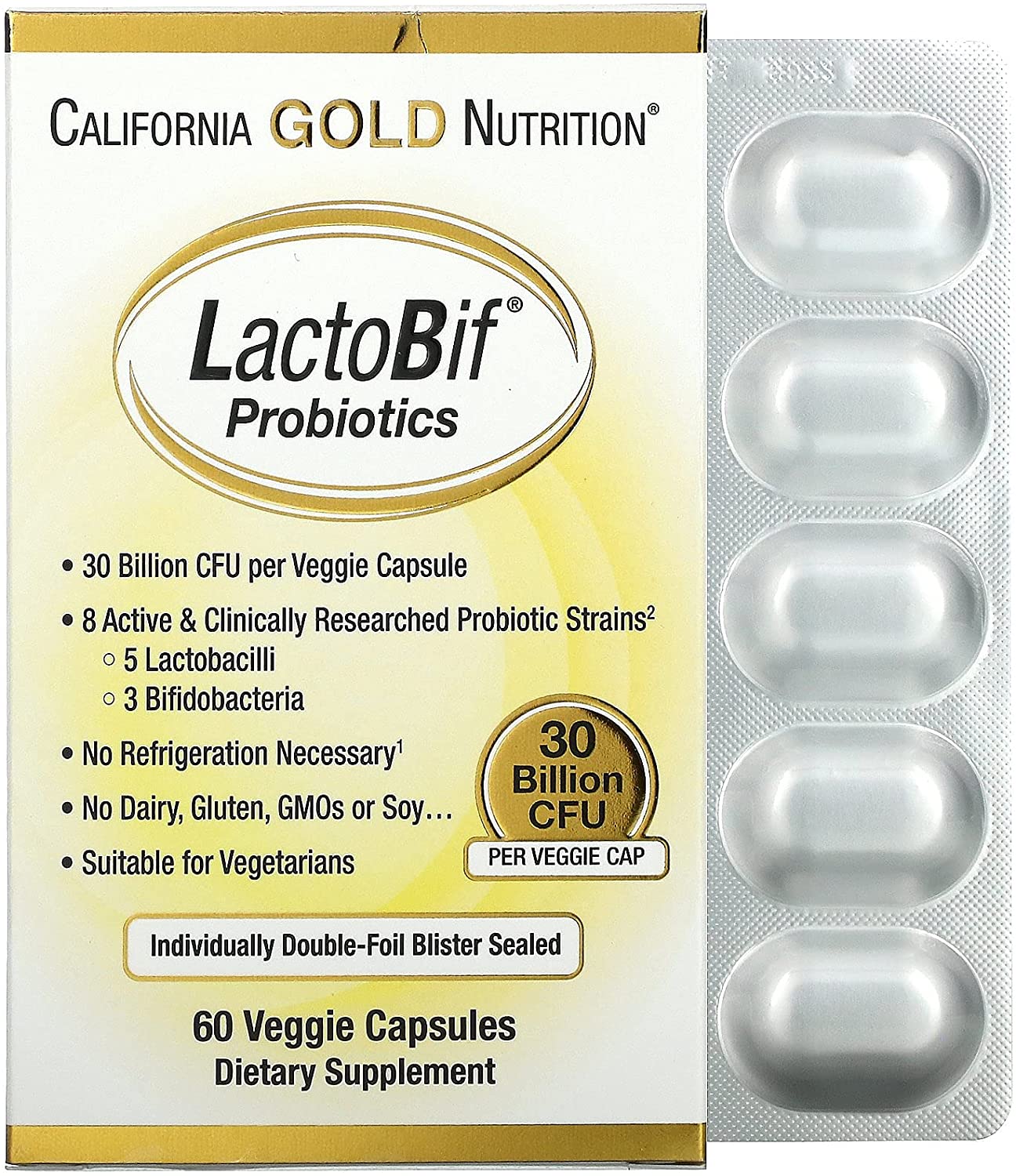 

Специальный продукт California Gold LactoBif Probiotics 30 Billion CFU 60 капсул (4384303729)