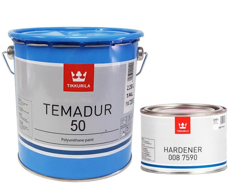 

Эмаль полиуретановая TIKKURILA TEMADUR 50 износостойкая, TAL-белый, 2,25 + 0,45л