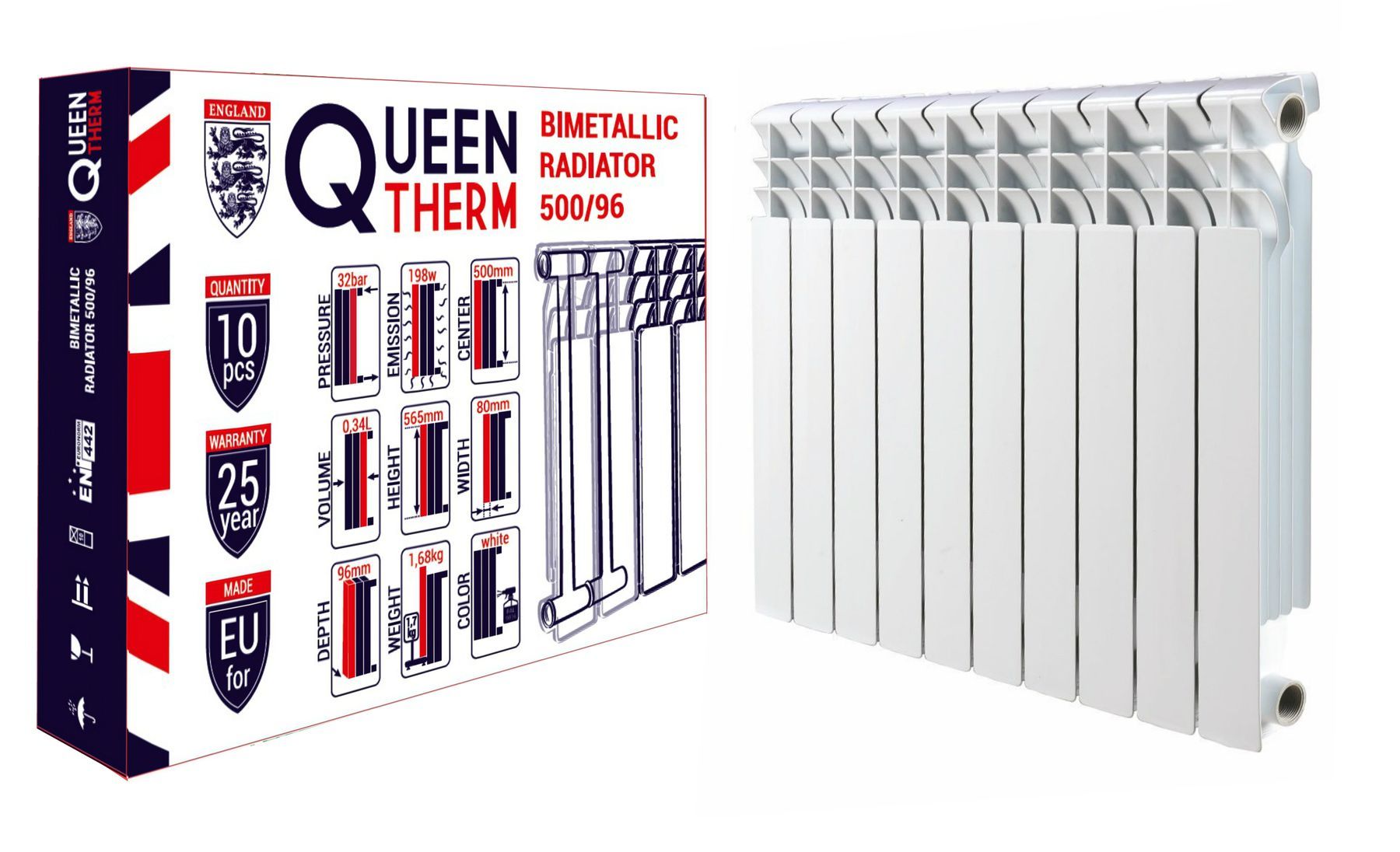 

Радиатор биметаллический секционный QUEEN THERM 500/96 (кратно 10)
