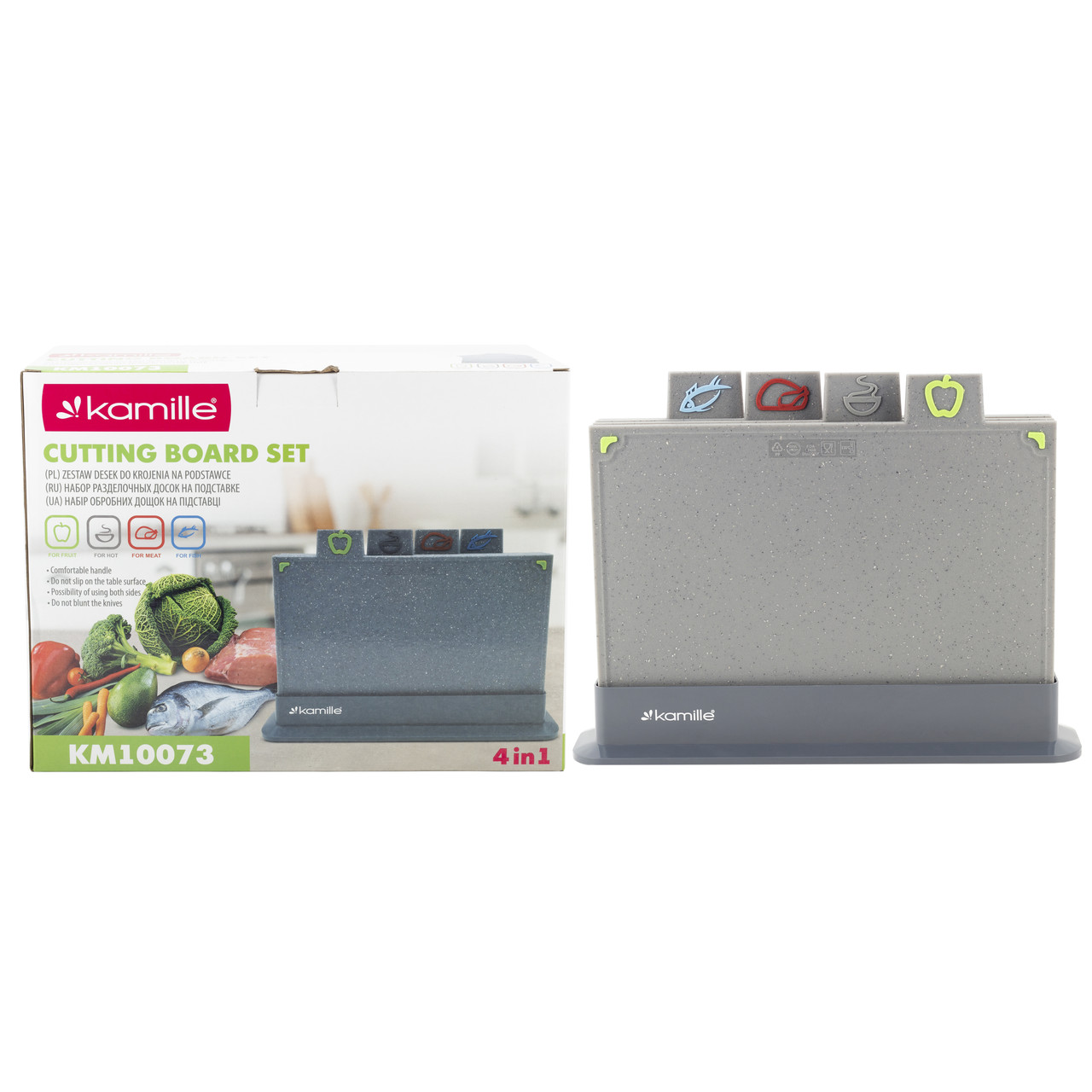 

Набор доски разделочные + подставка Kamille 29*19,5*0,6см пластиковая (серый гранит) KM-10073