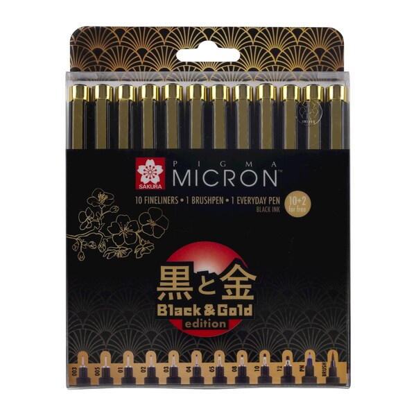 

Набор лайнеров Sakura PIGMA Micron Black & Gold Черный 12 шт. (003-12 brush PN) (POXSDKB12YOS) (POXSDKB12YOS)
