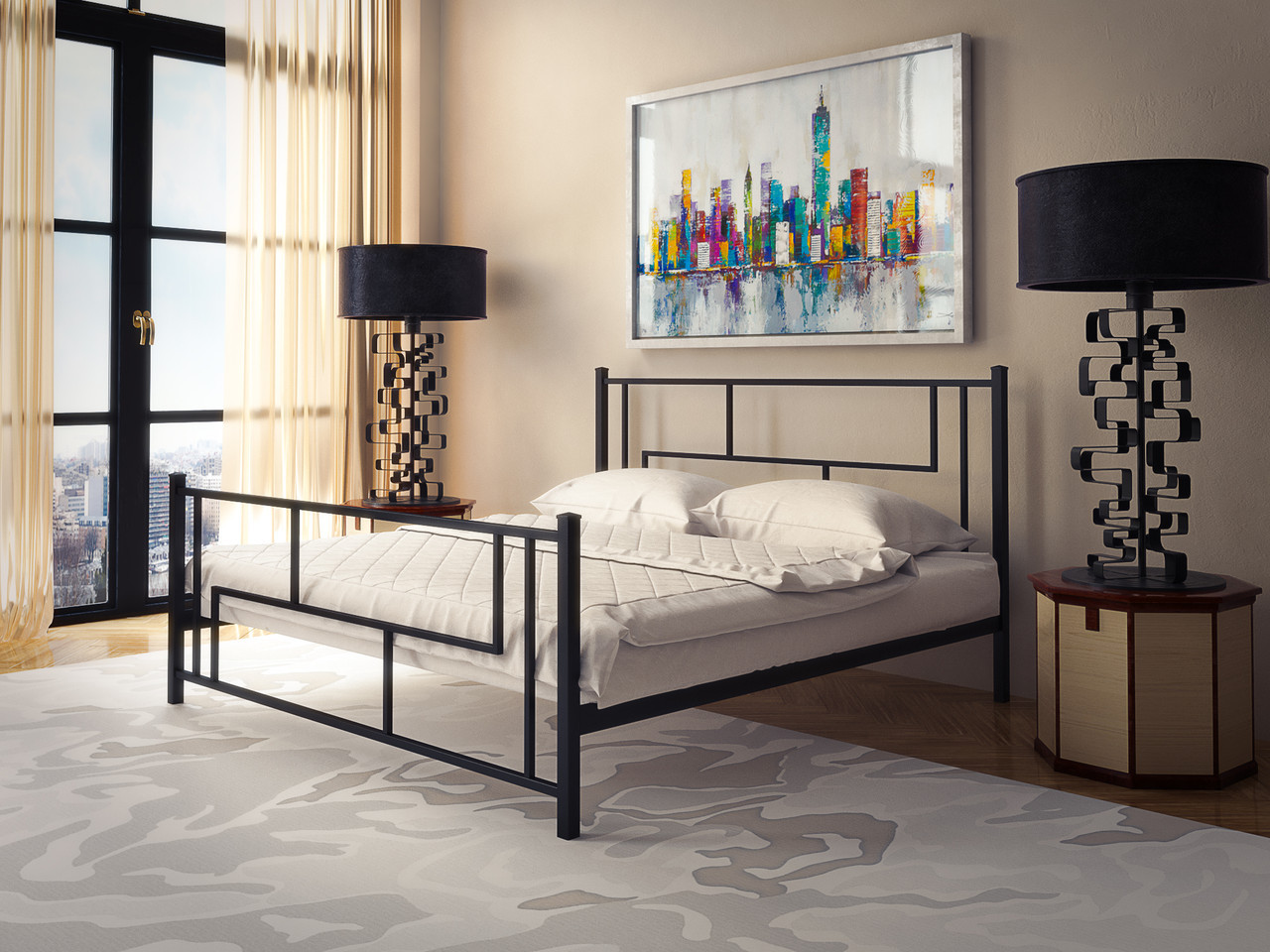 

Кровать полуторная металлическая 140*200 Амис черный бархат Tenero без матраса