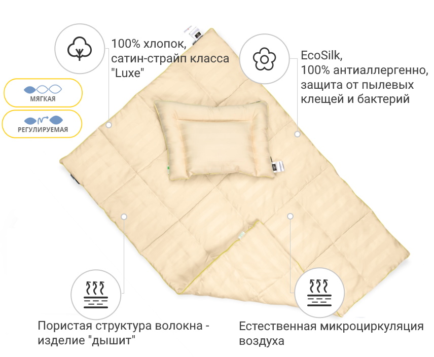 

Комплект детский MirSon Carmela Малыш 110х140 см + 40х60 см демисезонный италия, ecosilk