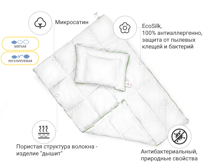 

Комплект детский MirSon Еко Малыш 110х140 см + 40х60 см зимний италия, ecosilk