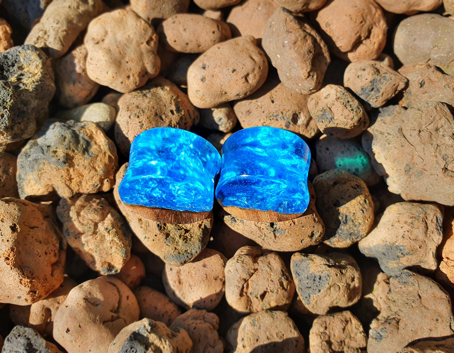 

Серьги плаги WoodWork TUNNEL Round Blue Foil 60 мм Деревянные