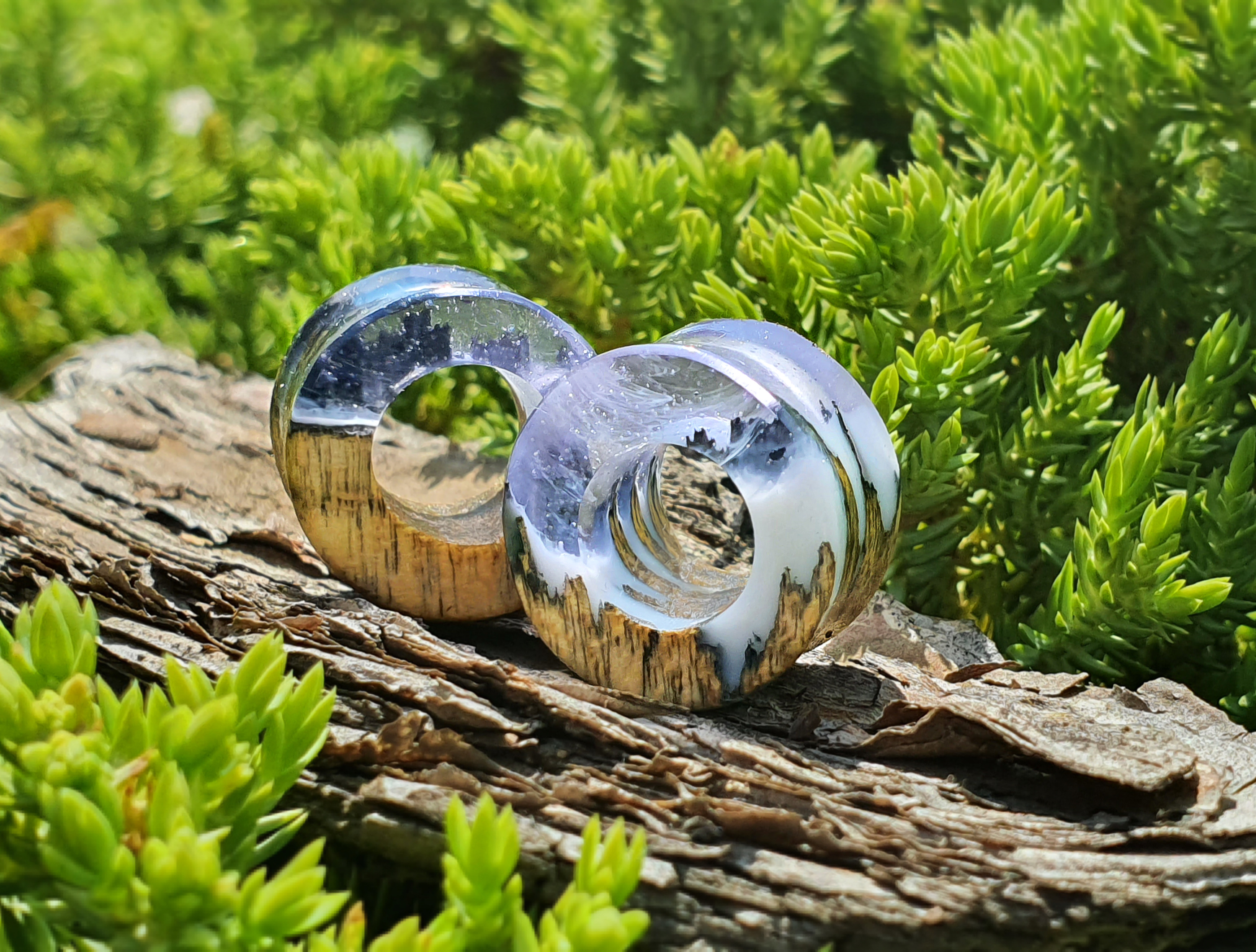 

Серьги плаги WoodWork TUNNEL White Clear 46 мм Деревянные