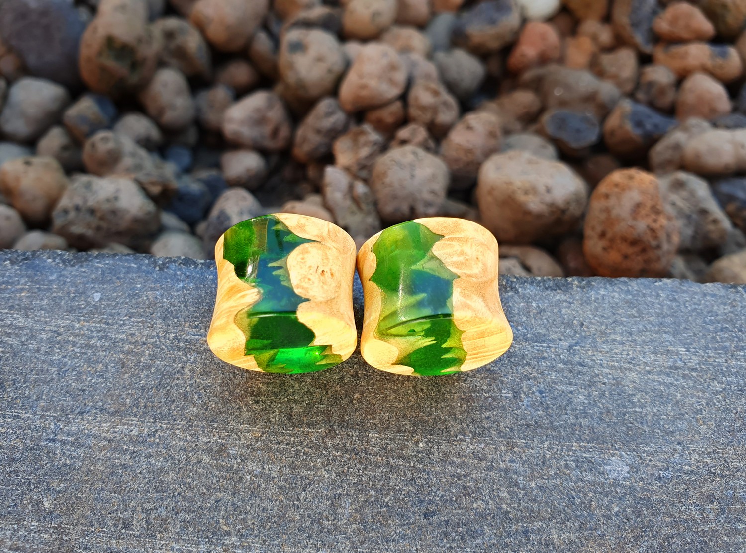 

Серьги плаги WoodWork TUNNEL Double Green 34 мм Деревянные