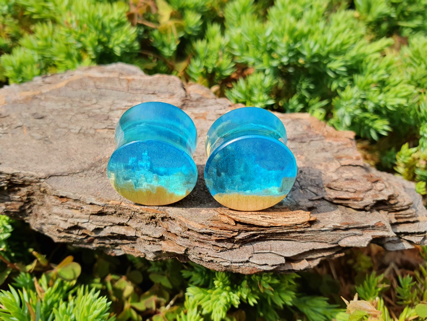 

Серьги плаги WoodWork TUNNEL Round Blue Translucent 60 мм Деревянные