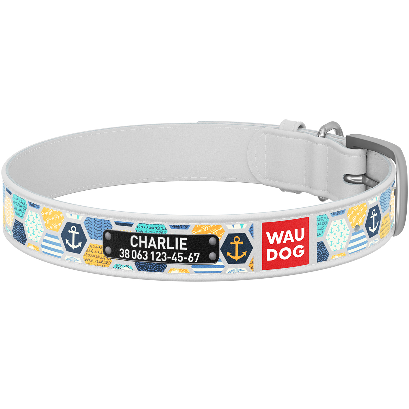

Кожаный ошейник для собак WAUDOG Design с рисунком "Морской 2", металлическая пряжка Белый 44-58 см 35 мм (0035-0068-15)