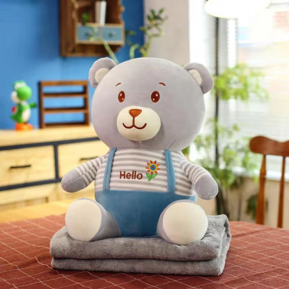 

Мягкая игрушка 3 в 1 Мишка с пледом TOPA Серый