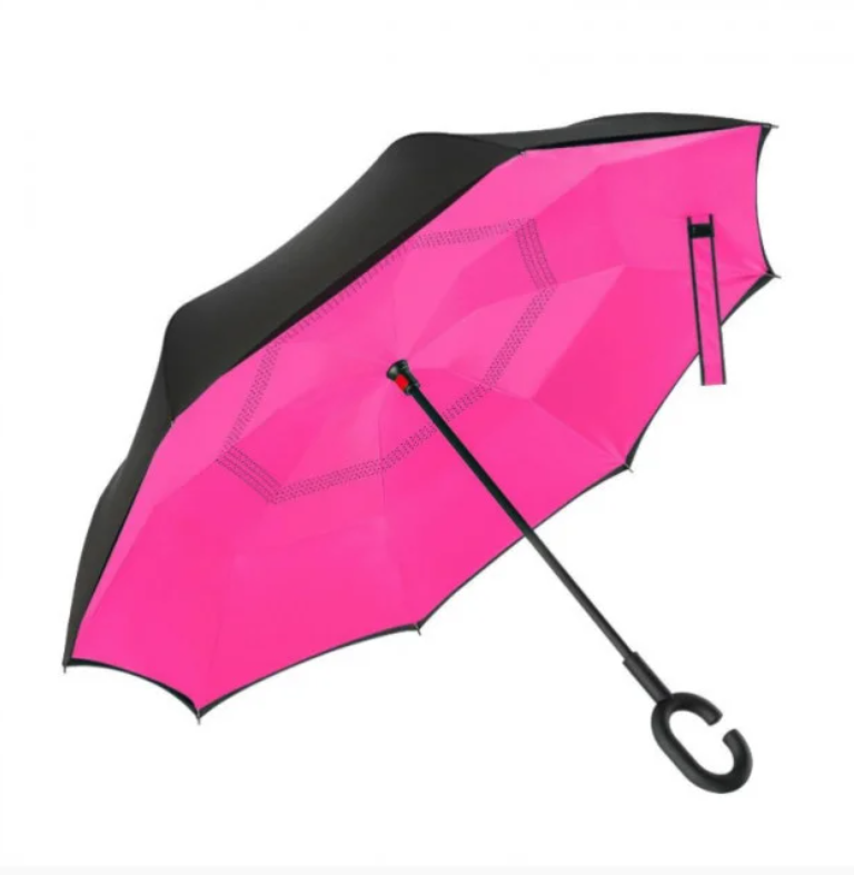 

Зонт с механизмом обратного сложения зонт наоборот umbrella Черно-Розовый
