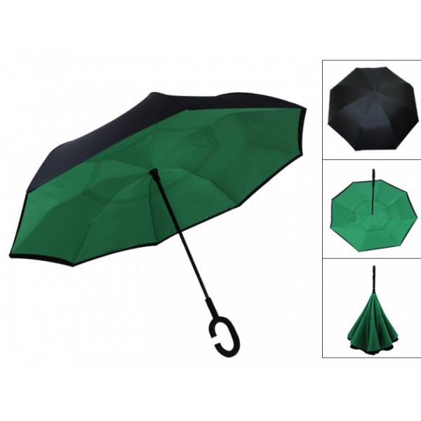 

Зонт с механизмом обратного сложения зонт наоборот umbrella Черно-Зеленый
