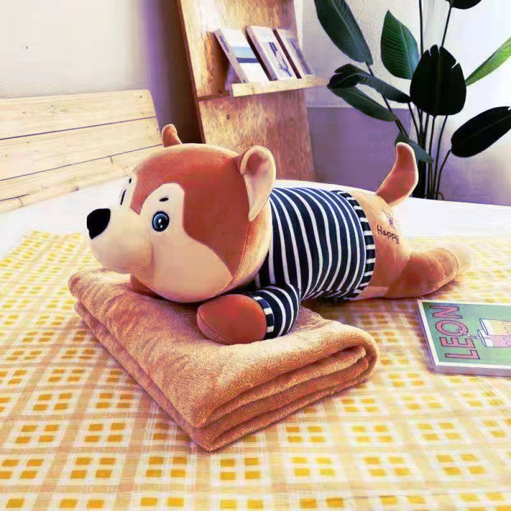 

Мягкая игрушка плед подушка Собака Хаски TOPA Коричневая