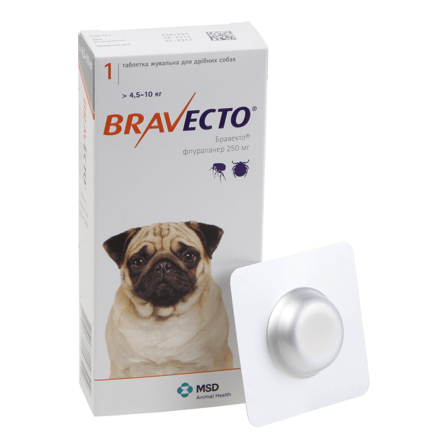 

Жевательная таблетка от блох и клещей Bravecto для собак 4,5-10 кг
