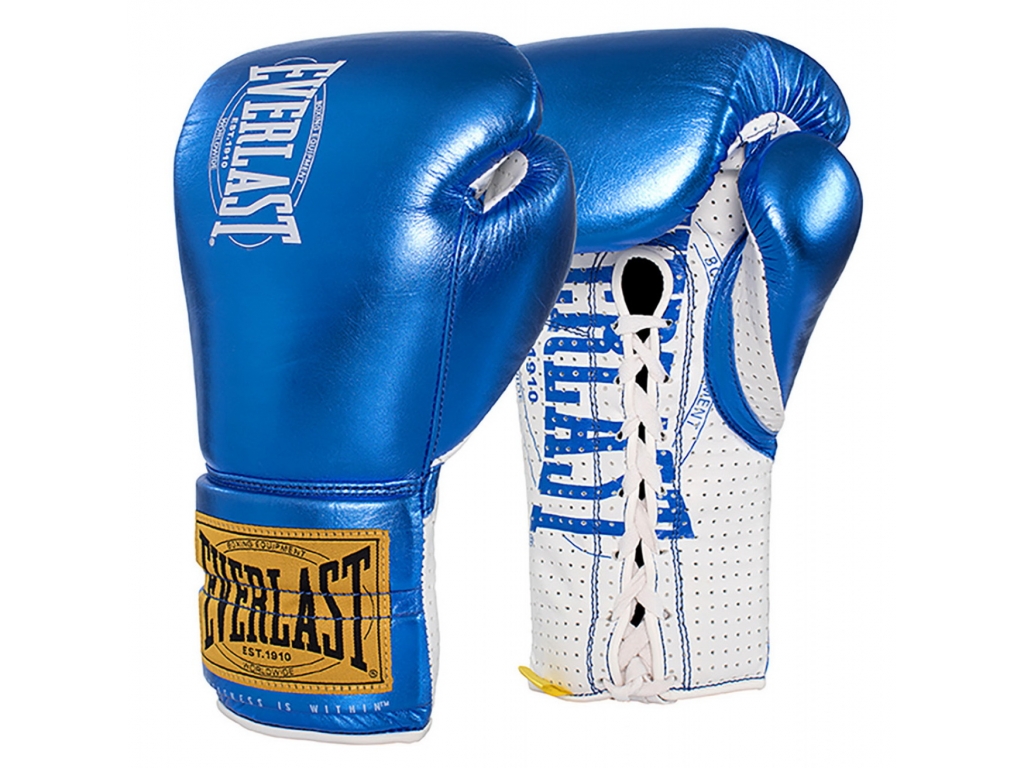 

Профессиональные перчатки EVERLAST 1910 Pro Fight Metallic 10 унций голубой (5152)