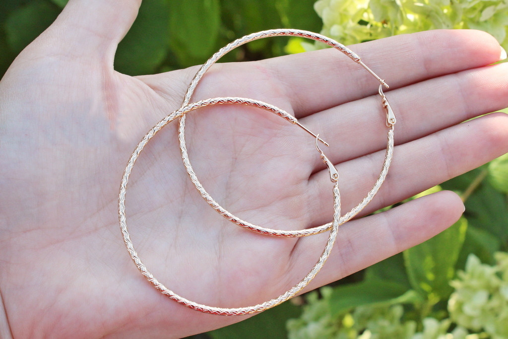 

Серьги кольца Xuping Jewelry 6 см рифленые золотистые