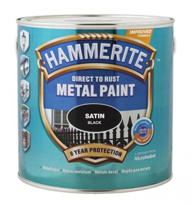 

Краска для металла Hammerite Akzo Nobel шелковистая черная 0.75 л.