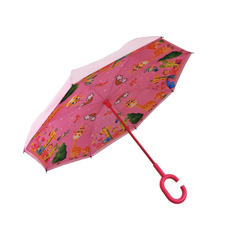 

Детский зонт наоборот Lesko Up-Brella Giraffe-Pink (жираф) умный обратного сложения для детей (K/OPT2-6950-24757)