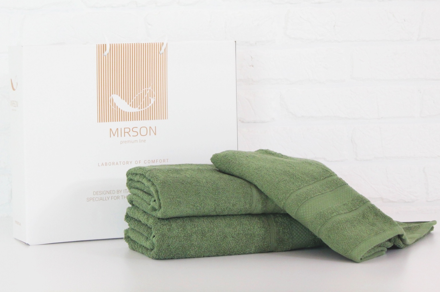 

Набор полотенец MirSon 5079 Elite SoftNes Military 50x90 см + 70x140 см + 100x150 см - 3 шт Зеленый италия, махра