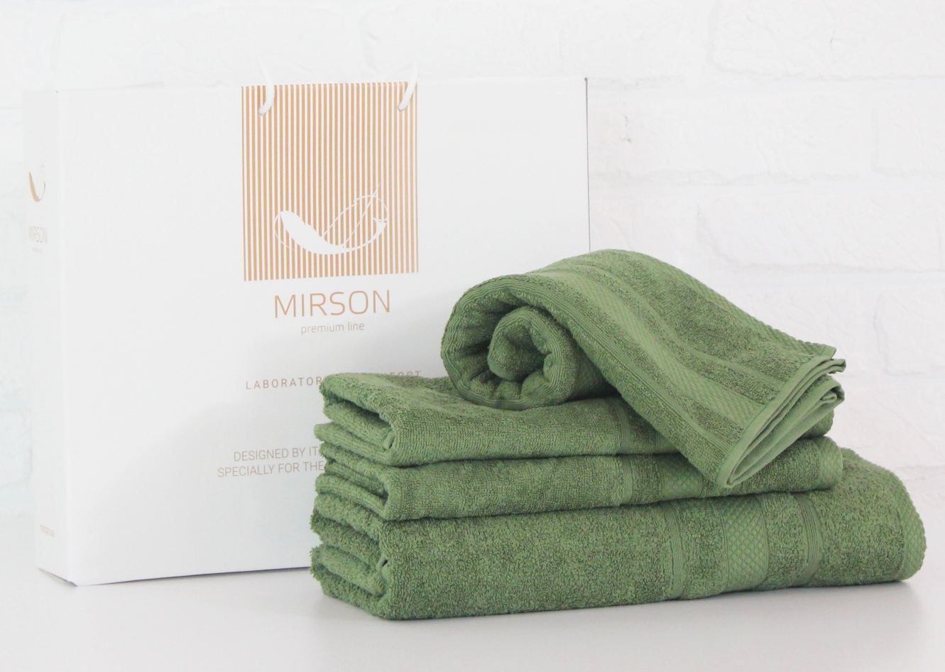 

Набор полотенец MirSon 5079 Elite SoftNes Military 40x70 см + 50x90 см + 70x140 см + 100x150 см - 4 шт Зеленый италия, махра