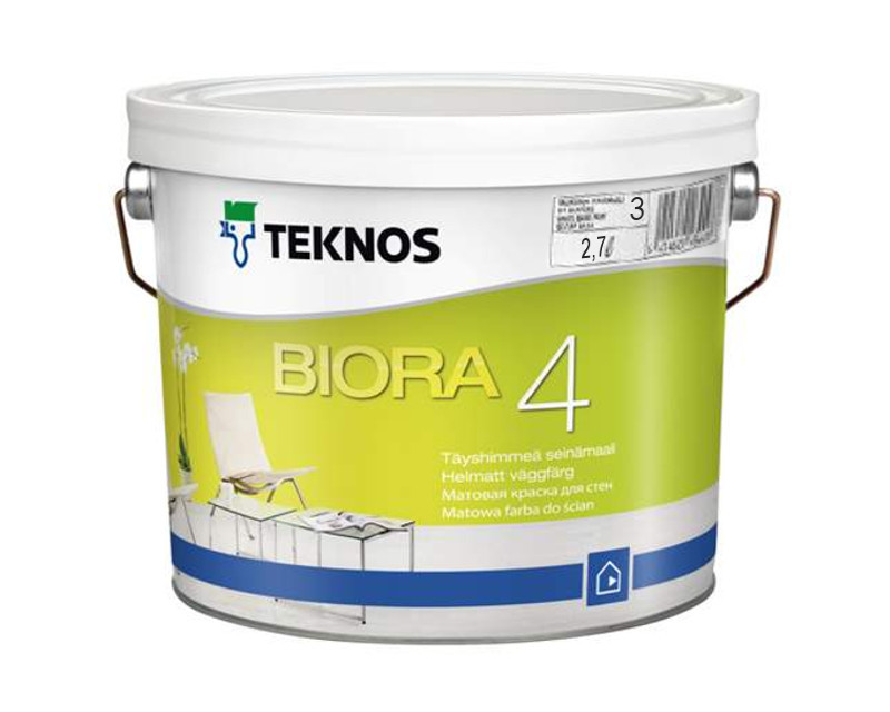 

Краска акриловая TEKNOS BIORA 4 интерьерная транпарентная (база 3) 2,7л