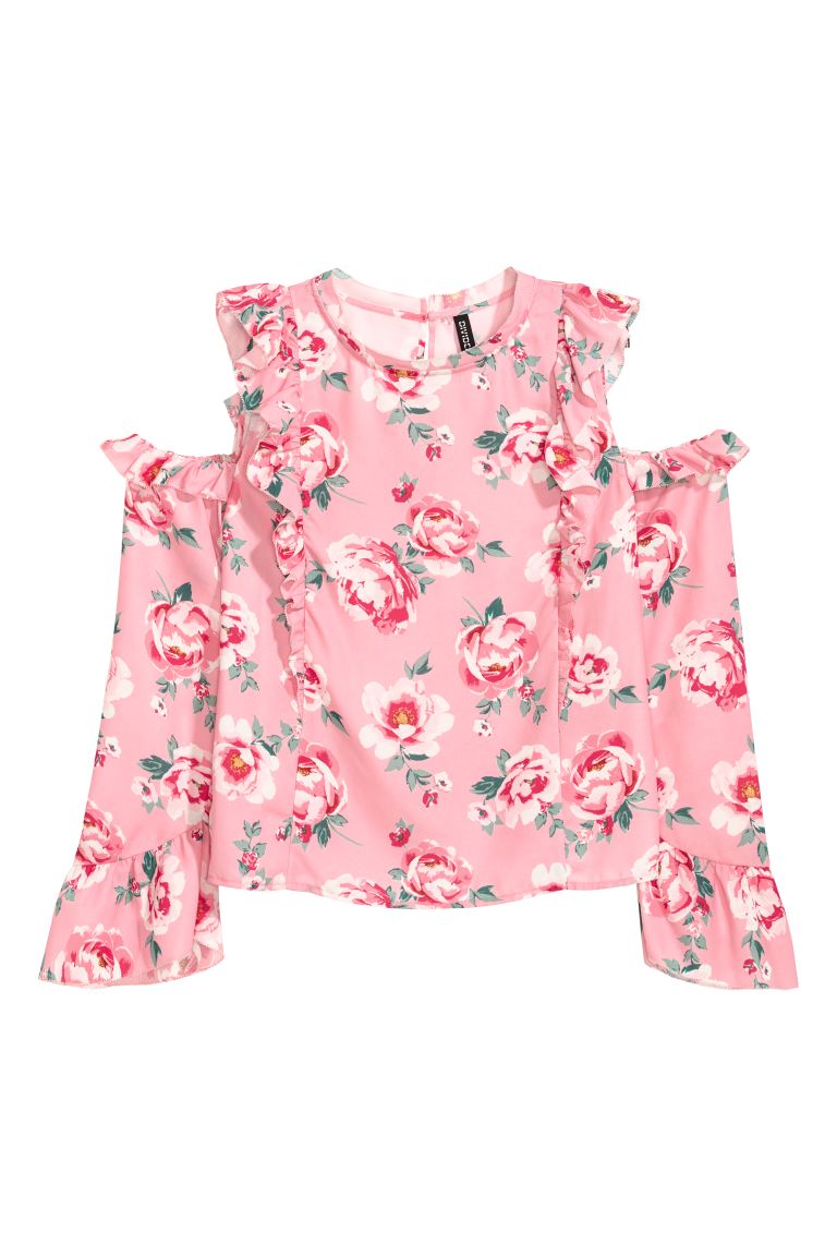 

Блузка с открытыми плечами H&M  Розовый/Цветы, Блузка с открытыми плечами H&M 34 Розовый/Цветы