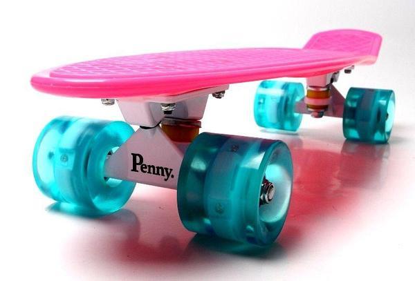 

Скейтборд "Penny Board", Розовый цвет, усиленный пластик, светящиеся колеса