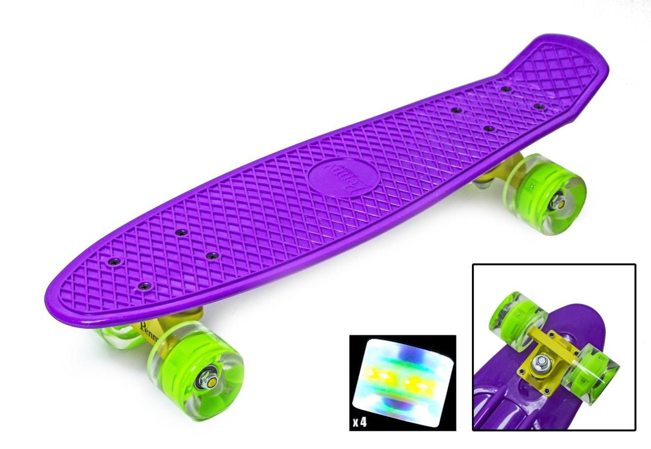 

Скейтборд "Penny Board Light", Фиолетовый цвет, усиленный пластик, светящиеся колеса