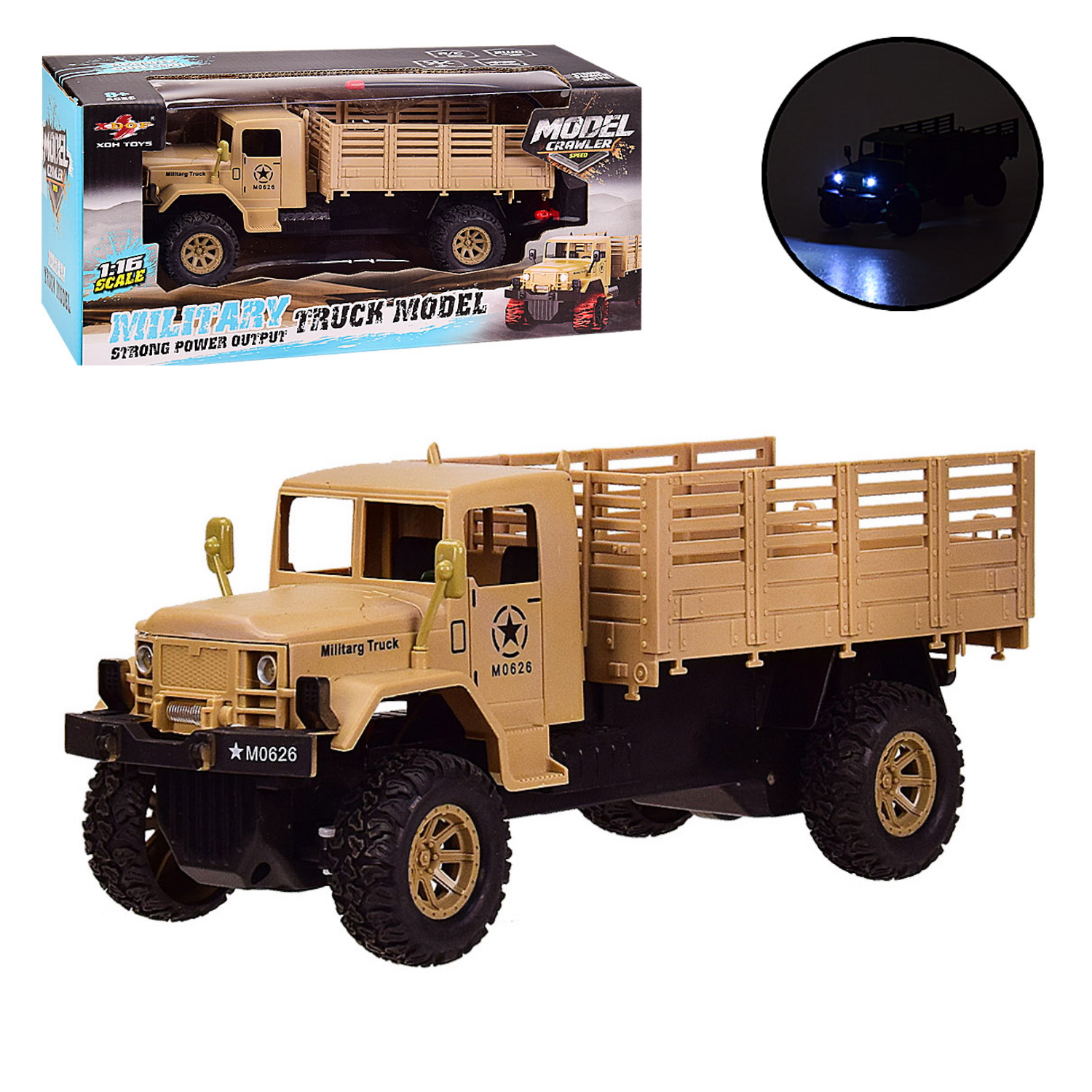 

Военная Машина на пульте управления Xoh Toys, Радиоуправляемый грузовик, со светящимися фарами, 30х13х13 см