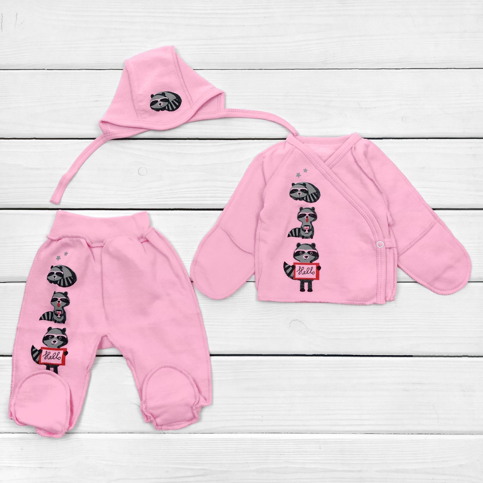 

Комплект с начесом Malena в роддом для девочки енотики 56 см розовый