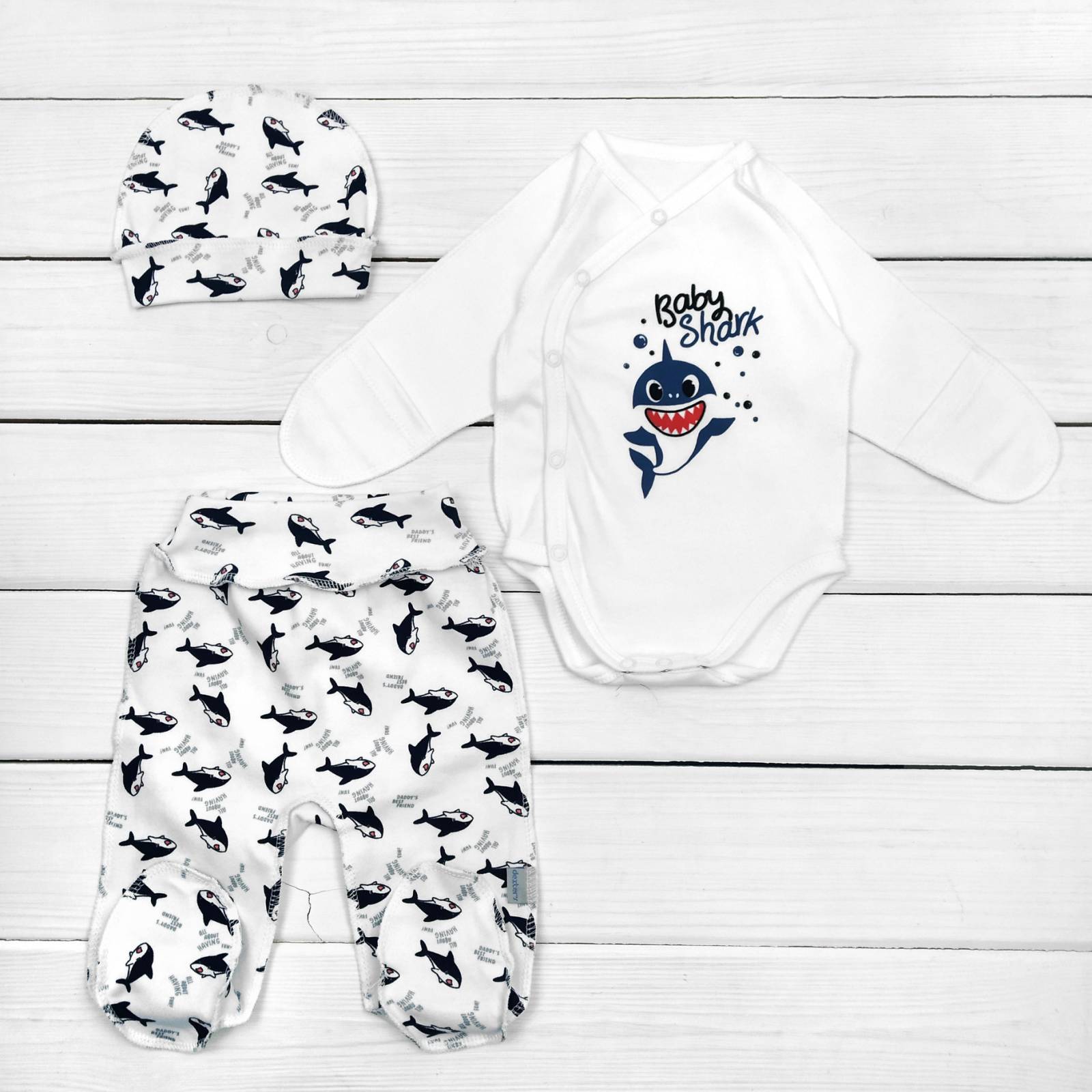 

Набор Dexter`s малыша боди ползуны и шапочка baby shark 56 см белый