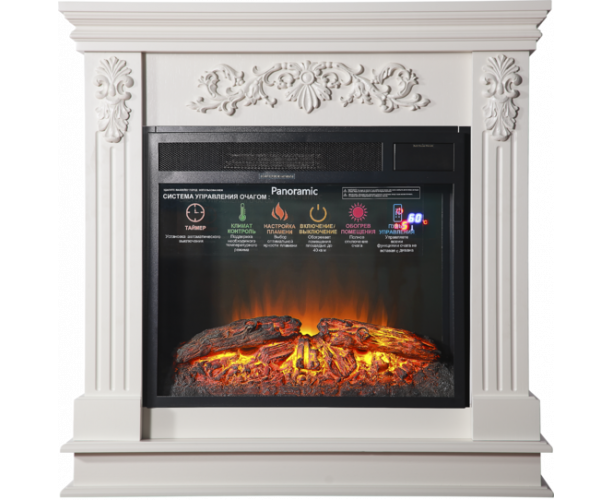 

Классический каминокомплект Fireplace Дарлинг Бежевый с эффектом живого огня со звуком и обогревом