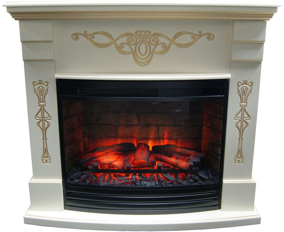 

Пристенный камин Fireplace Клеопатра Белый дуб с эффектом живого пламени со звуком и обогревом