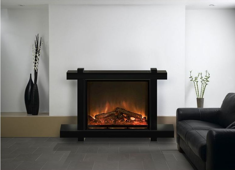

Современный каминокомплект Fireplace Макао Черный с эффектом живого огня со звуком и обогревом