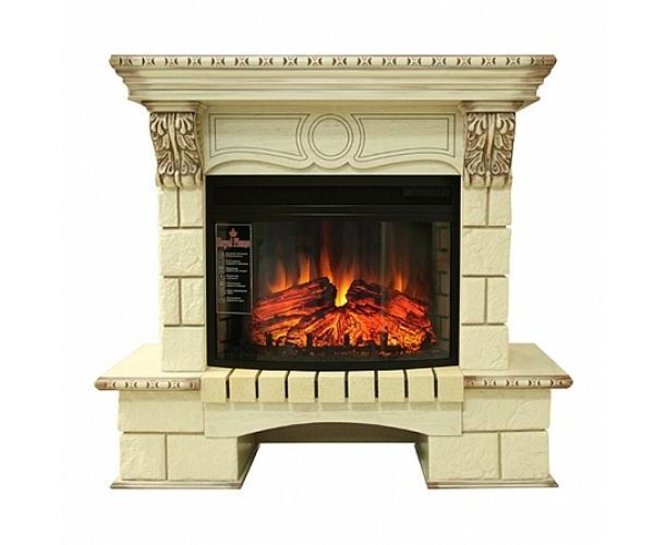 

Угловой каминокомплект Fireplace Манчестер Слоновая кость с эффектом пламени со звуком и обогревом