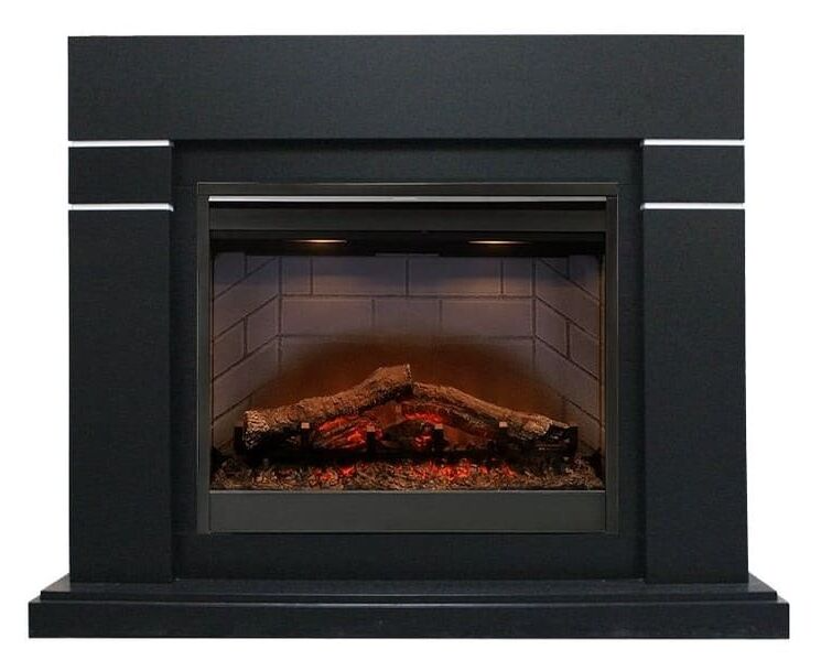 

Современный каминокомплект Fireplace Тахо Черный с эффектом живого огня со звуком и обогревом