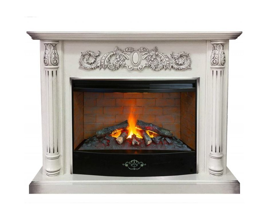 

Каминокомплект Fireplace Ориноко Слоновая кость + Патина эффект живого огня со звуком и обогревом