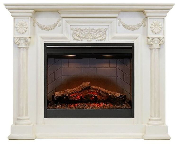 

Пристенный камин Fireplace Рафаэль Слоновая кость с эффектом мерцающих дров со звуком и обогревом