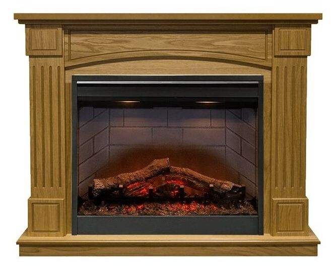 

Классический каминокомплект Fireplace Боливия Светлый дуб эффект живого огня со звуком и обогревом