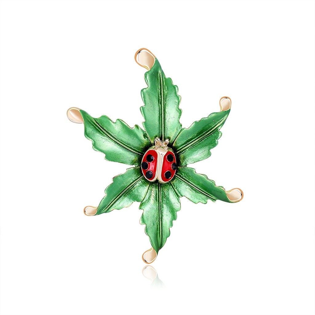 

Брошь-кулон женская BROCHE бижутерия Божья коровка на зелёном листе BRBF111623