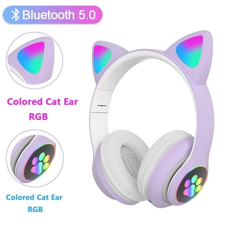 

Беспроводные детские MP3 Наушники Кошачьи ушки с подсветкой с MicroSD с FM-Радио Cat Ear STN-28 Фиолетовые