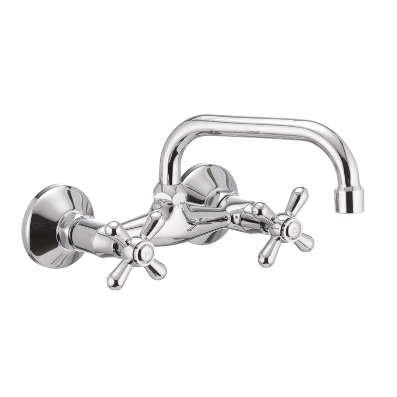 

Двухвентильный Смеситель для кухни Кран Настенный CRON TEOREMA 361-G Origin полуоборотный П-образный излив (CR0838)