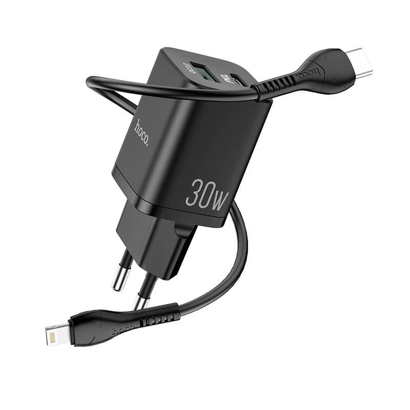 

Сетевое зарядное устройство HOCO Type-C to Lightning cable Bright charger set N13 |1USB/1Type-C, QC/PD, 20W, 3A|