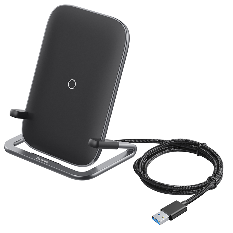 

Зарядка Qi BASEUS Rib Horizontal and Vertical Holder Wireless Charger |15W, with cable|