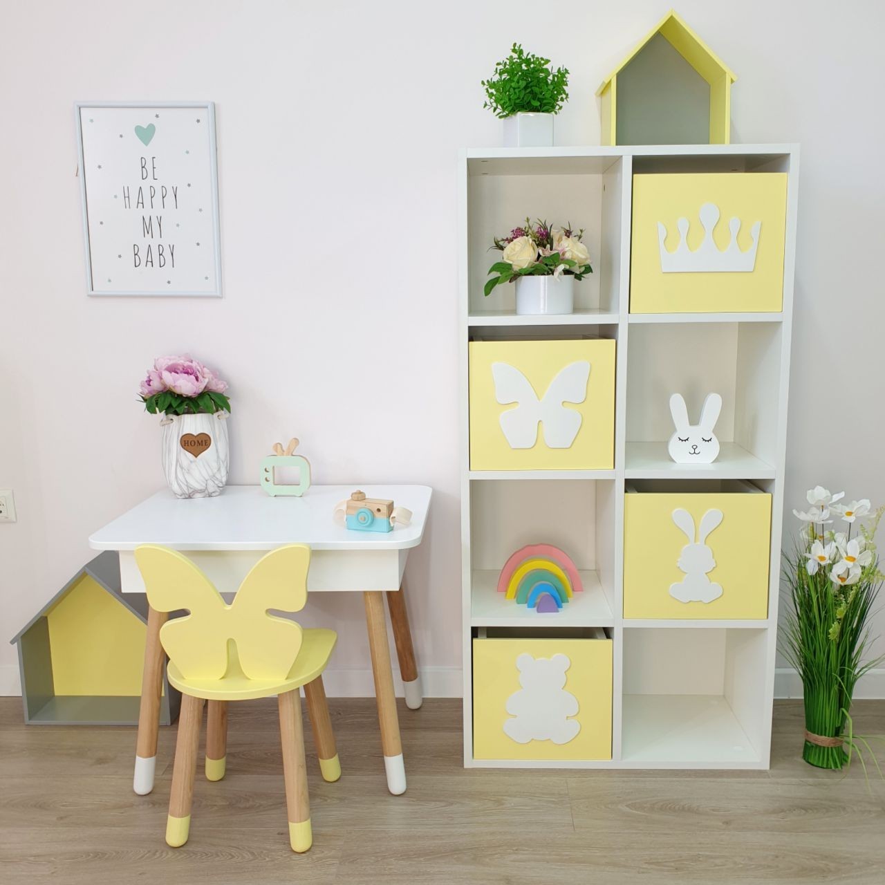 

Комплект детский Scandik Kid Стол прямоугольный с пеналом и стульчик Бабочка Цвет белый и желтый