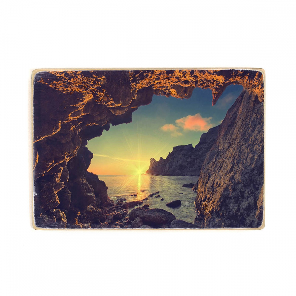 

Деревянный постер Природа Sea ​​Sunset From A Mountain Cave А1