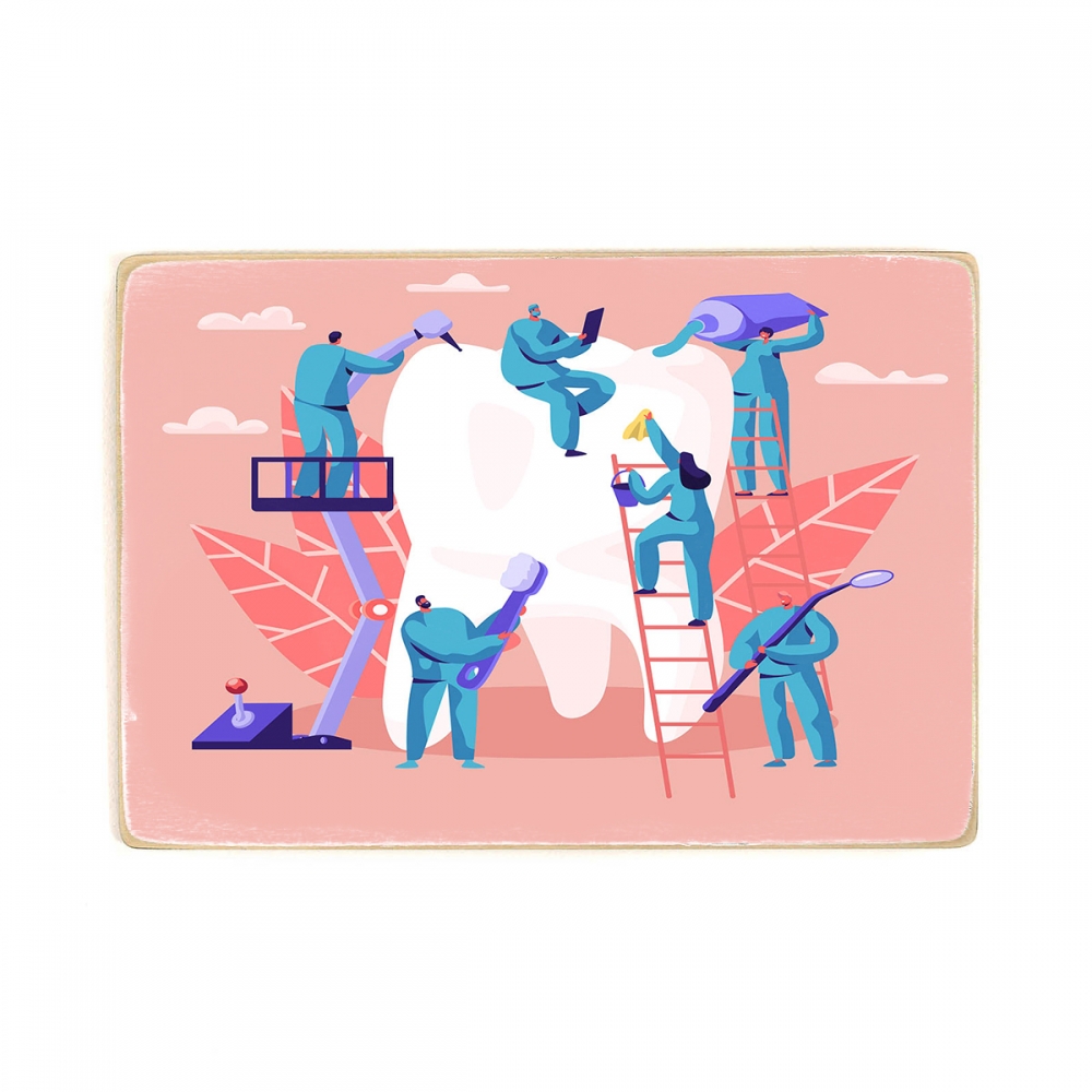 

Деревянный постер Стоматология Dentist Character Care Of Big White Tooth А1