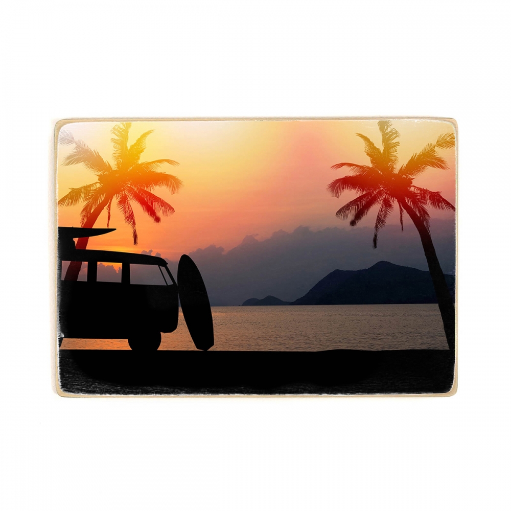 

Деревянный постер Природа Silhouette Vintage Car In The Beach А1