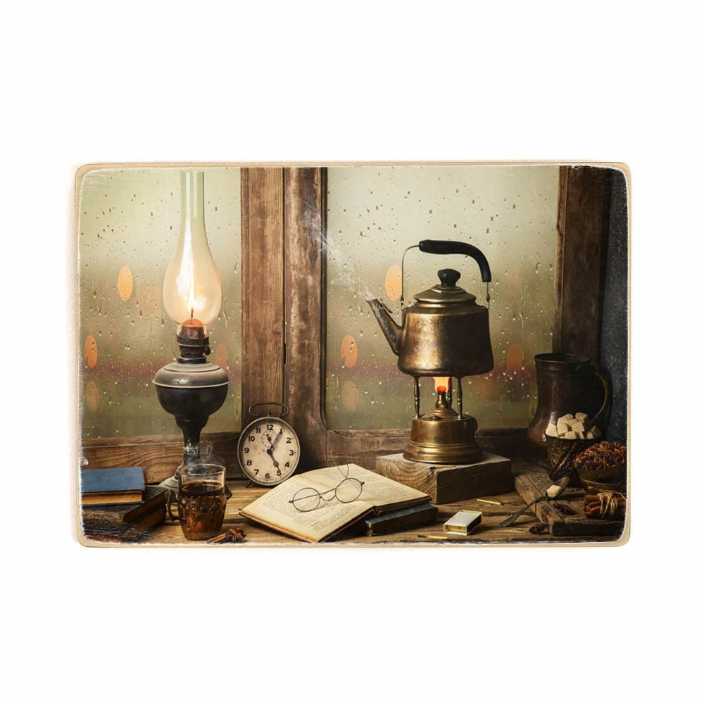 

Деревянный постер Винтаж Antique Table With Lamp And Teapot А1
